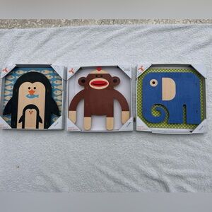 Modern Moose Wood kids Gallery Wall Decor Set Animals Penguin Monkey Elephant